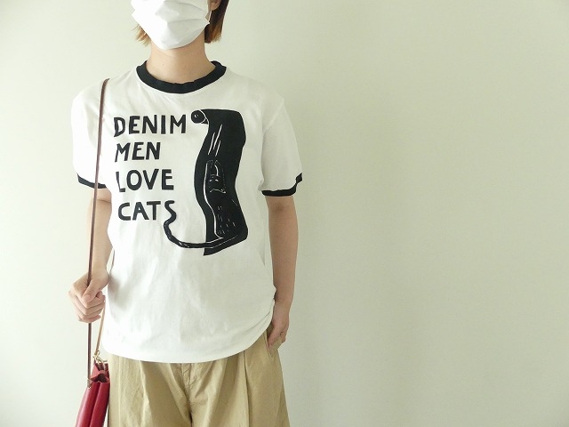 天竺リンガーT DENIM MEN LOVE CATスクラッチプリント