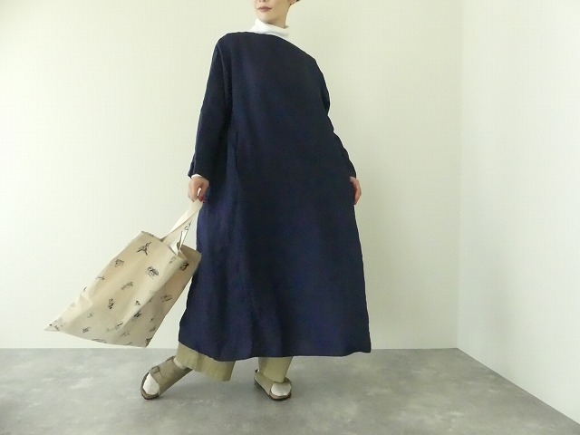 INDIGO リネンサイドタックドレス