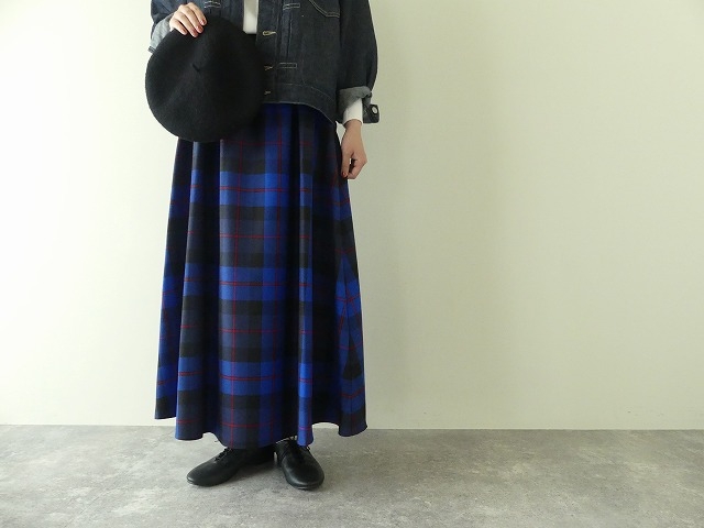 オニールオブダブリン GATHER FLARED SKIRT ブルーチェック