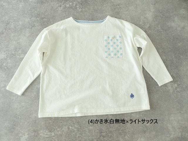 快晴堂(かいせいどう) HAYATEボーダー水玉Tシャツ　胸ポケットに水玉のボートネックの商品画像12