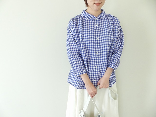 快晴堂(かいせいどう) Girls リネンギンガム 丸衿7分袖羽織シャツの商品画像2
