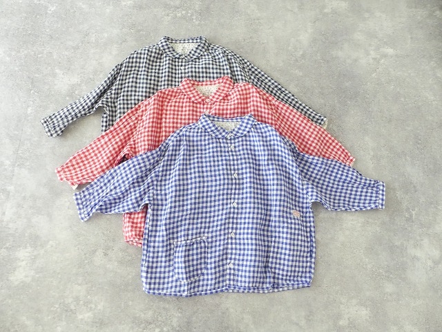 快晴堂(かいせいどう) Girls リネンギンガム 丸衿7分袖羽織シャツの商品画像3