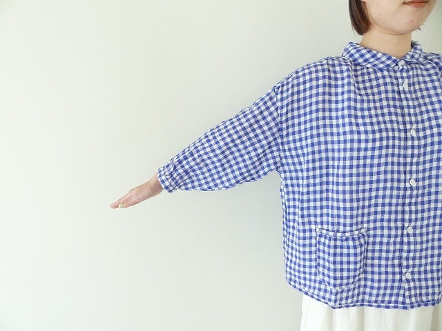 快晴堂(かいせいどう) Girls リネンギンガム 丸衿7分袖羽織シャツの商品画像6