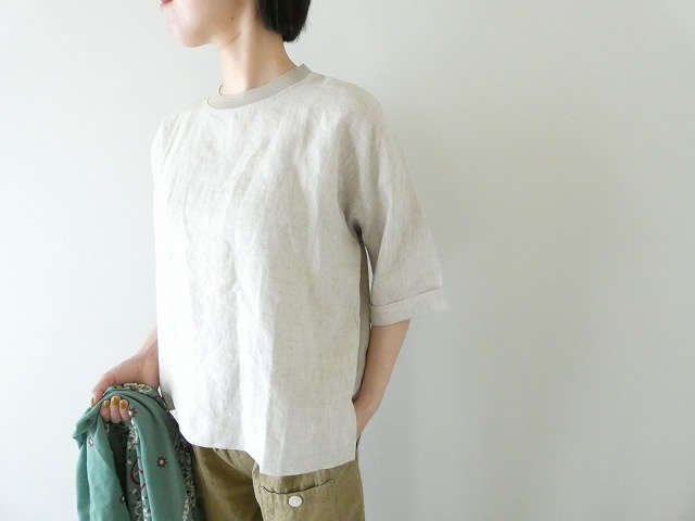 maomade(マオメイド) リネン100%ファブリック×ちょこっとニットついてるよシリーズ ほどよく上品見えが嬉しいTEEの商品画像1