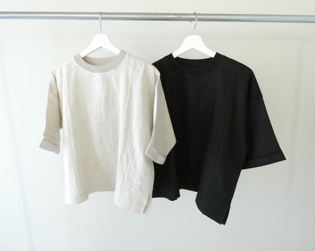 maomade(マオメイド) リネン100%ファブリック×ちょこっとニットついてるよシリーズ ほどよく上品見えが嬉しいTEEの商品画像3