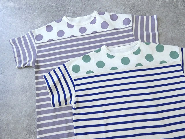 快晴堂(かいせいどう) 別注 HAYATE ボーダー水玉Tシャツ　肩切替水玉半袖Tシャツ セミボートネックの商品画像14
