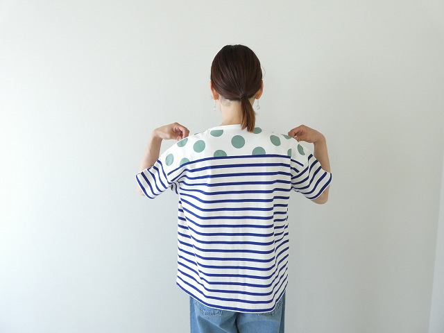 快晴堂(かいせいどう) 別注 HAYATE ボーダー水玉Tシャツ　肩切替水玉半袖Tシャツ セミボートネックの商品画像2