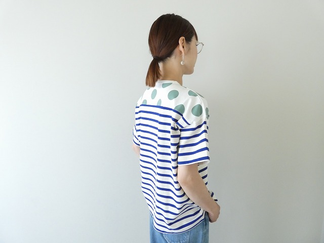快晴堂(かいせいどう) 別注 HAYATE ボーダー水玉Tシャツ　肩切替水玉半袖Tシャツ セミボートネックの商品画像4