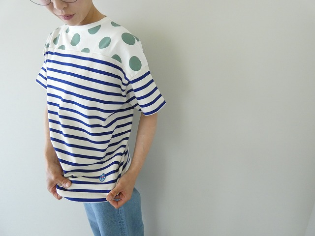 快晴堂(かいせいどう) 別注 HAYATE ボーダー水玉Tシャツ　肩切替水玉半袖Tシャツ セミボートネックの商品画像5