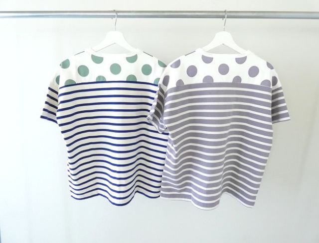 快晴堂(かいせいどう) 別注 HAYATE ボーダー水玉Tシャツ　肩切替水玉半袖Tシャツ セミボートネックの商品画像8
