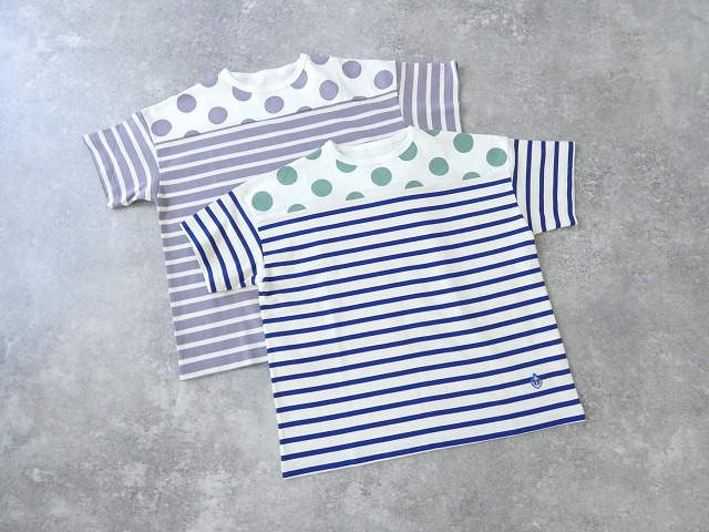 快晴堂(かいせいどう) 別注 HAYATE ボーダー水玉Tシャツ　肩切替水玉半袖Tシャツ セミボートネックの商品画像9