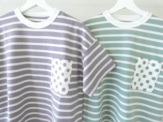 快晴堂(かいせいどう) HAYATE ボーダー水玉Tシャツ　胸ポケットに水玉　半袖Tシャツの商品画像22