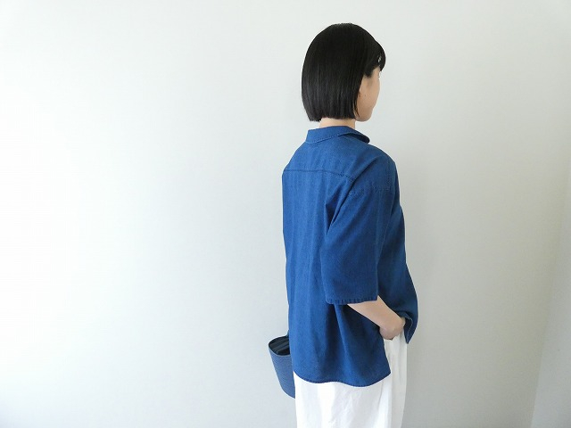 NATURAL LAUNDRY(ナチュラルランドリー) インディゴシャンブレー丸衿5分袖プルオーバーの商品画像8