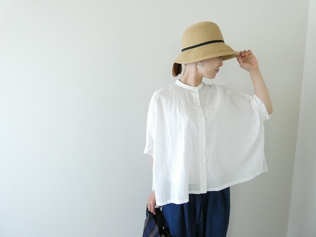 mizuiro ind(ミズイロインド) linen blend stand collar wide shirtの商品画像1