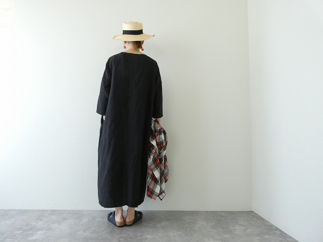 TRAVAIL MANUEL(トラバイユマニュアル) フレンチリネンキャンバス7分袖ロングワンピースの商品画像4
