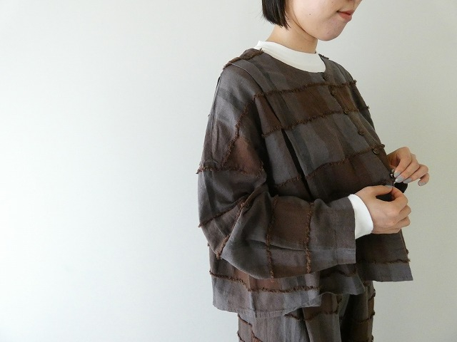 tumugu(ツムグ) ブロックチェックカットジャガードボレロブラウスの商品画像1