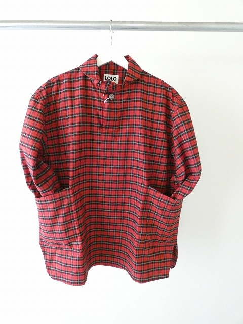 LOLO(ロロ) 定番プルオーバービッグシャツ オーガニックコットン 赤系チェックの商品画像3