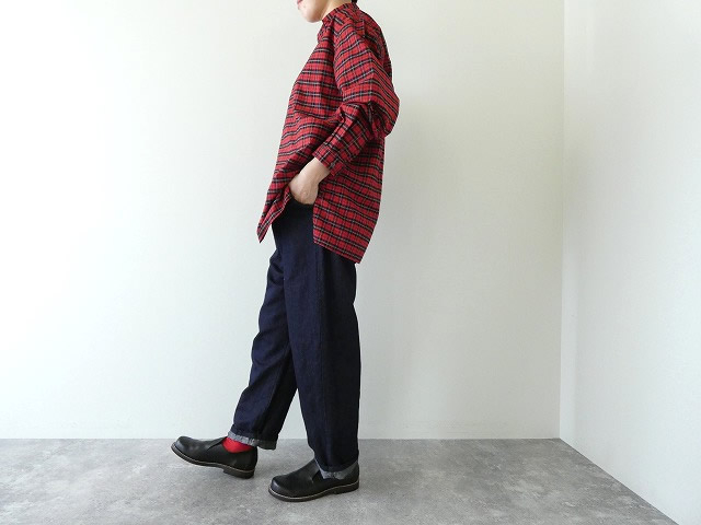 LOLO(ロロ) 定番プルオーバービッグシャツ オーガニックコットン 赤系チェックの商品画像4