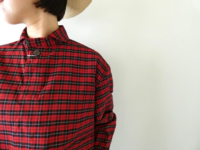 LOLO(ロロ) 定番プルオーバービッグシャツ オーガニックコットン 赤系チェックの商品画像6