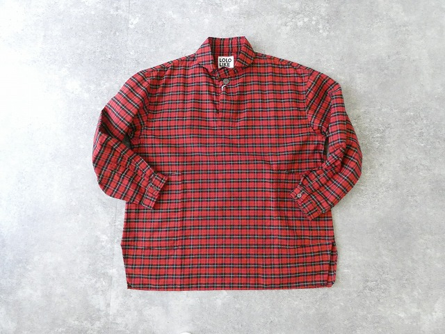 LOLO(ロロ) 定番プルオーバービッグシャツ オーガニックコットン 赤系チェックの商品画像9