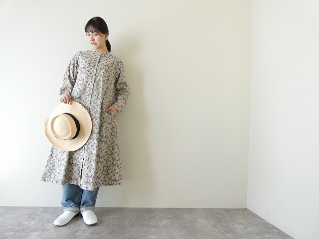 PK ブルーフラワーのバンドカラーワンピースの商品画像1