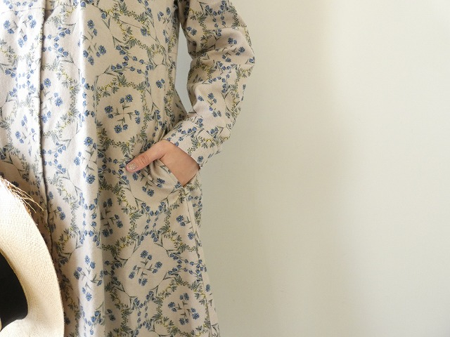 PK ブルーフラワーのバンドカラーワンピースの商品画像3