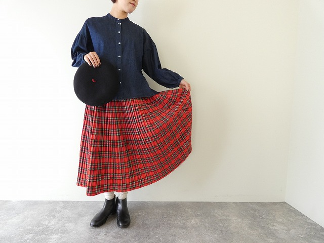 PK 8ozデニムバンドカラーギャザースリーブブラウスの商品画像1