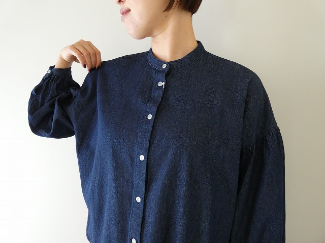 PK 8ozデニムバンドカラーギャザースリーブブラウスの商品画像2