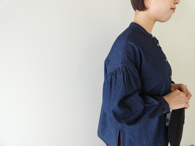 PK 8ozデニムバンドカラーギャザースリーブブラウスの商品画像3