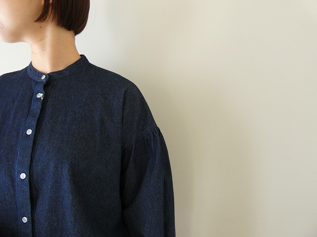 PK 8ozデニムバンドカラーギャザースリーブブラウスの商品画像4