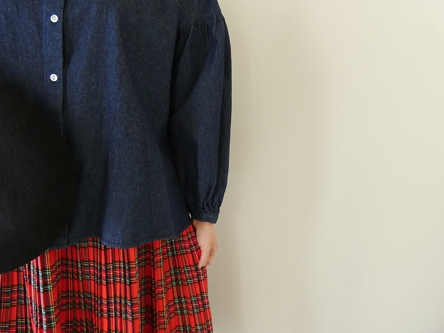 PK 8ozデニムバンドカラーギャザースリーブブラウスの商品画像5