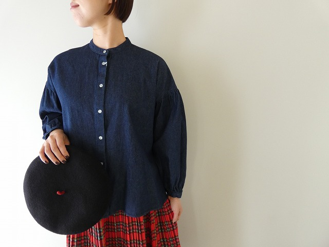 PK 8ozデニムバンドカラーギャザースリーブブラウスの商品画像7