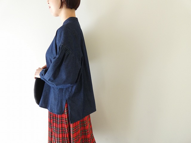 PK 8ozデニムバンドカラーギャザースリーブブラウスの商品画像8