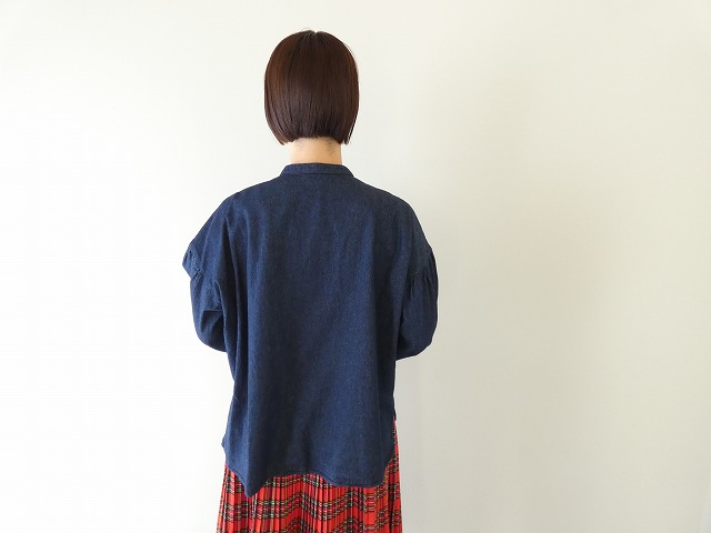 PK 8ozデニムバンドカラーギャザースリーブブラウスの商品画像9