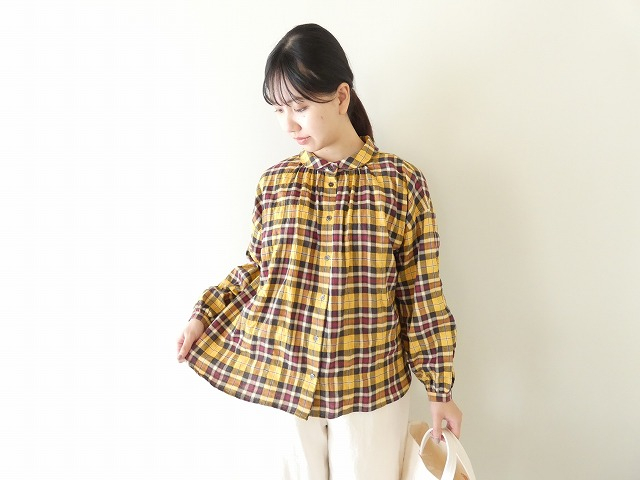 SSC ヘリンボーンチェック丸衿長袖ビックブラウスの商品画像3