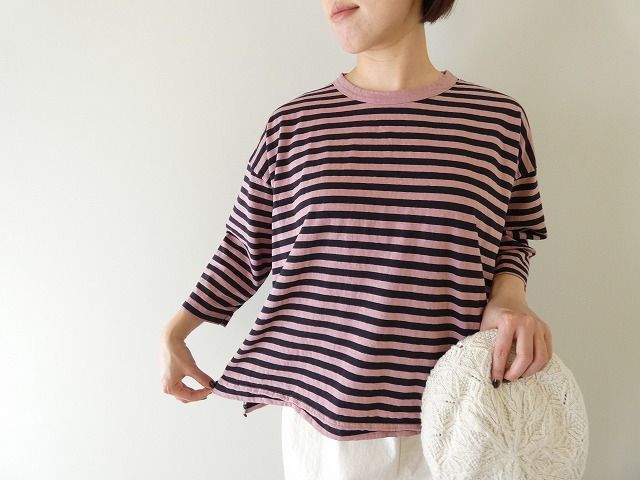 prit(プリット) リサイクルムラ糸天竺ボーダー7分袖ワイドTシャツの商品画像1