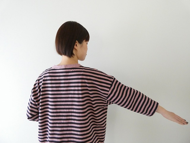 prit(プリット) リサイクルムラ糸天竺ボーダー7分袖ワイドTシャツの商品画像6