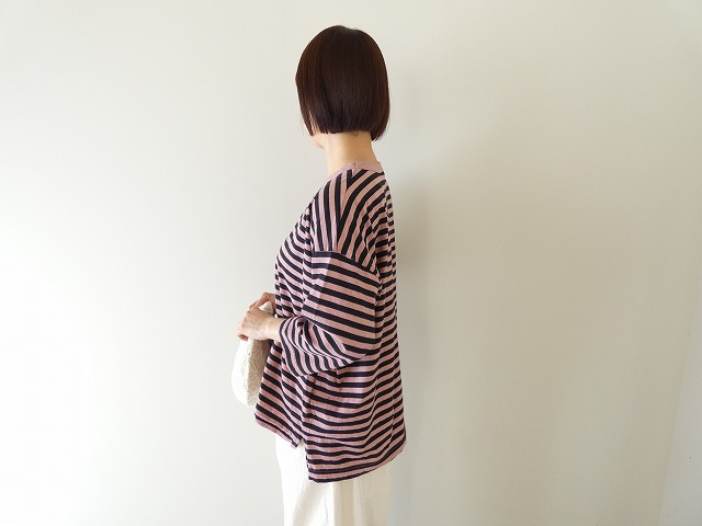 prit(プリット) リサイクルムラ糸天竺ボーダー7分袖ワイドTシャツの商品画像7