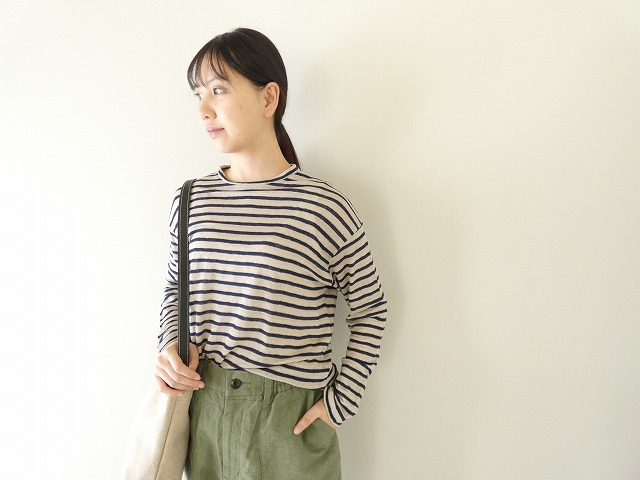 Hands of creation(ハンズオブクリエイション) ホワイトリネンフォギボーダークルーネックプルオーバーの商品画像1