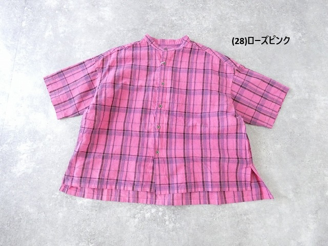 prit(プリット) リネンコットンチェック5分袖スタンドカラービッグシャツの商品画像42