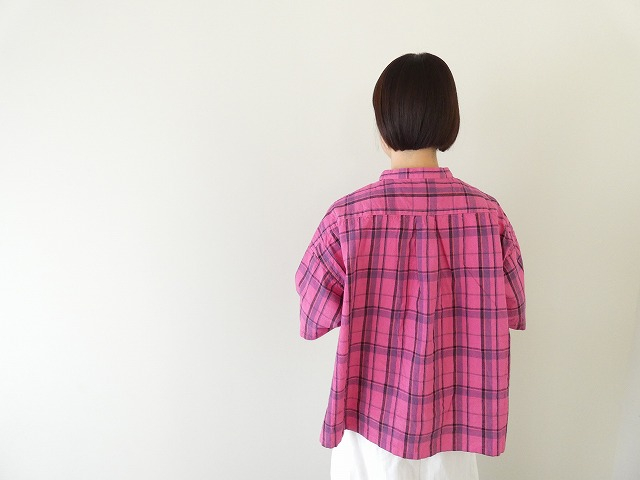 prit(プリット) リネンコットンチェック5分袖スタンドカラービッグシャツの商品画像9