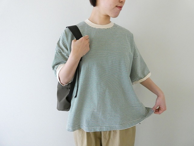 prit(プリット) 空紡度詰天竺ミジンボーダー5分袖クルーネックプルオーバーの商品画像1