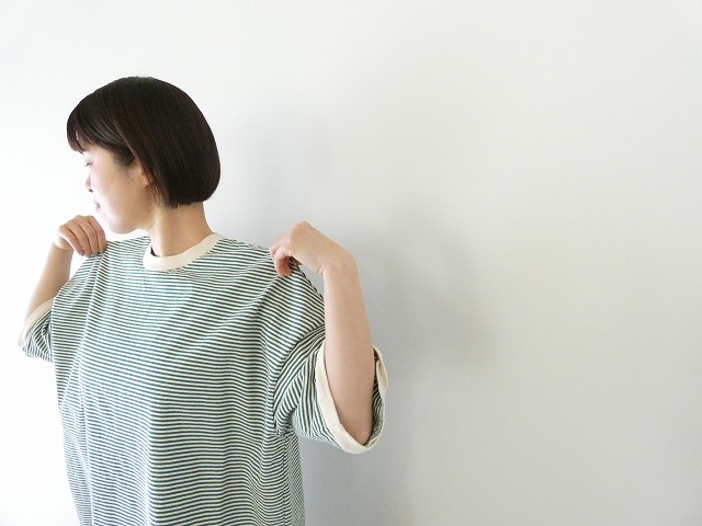 prit(プリット) 空紡度詰天竺ミジンボーダー5分袖クルーネックプルオーバーの商品画像4