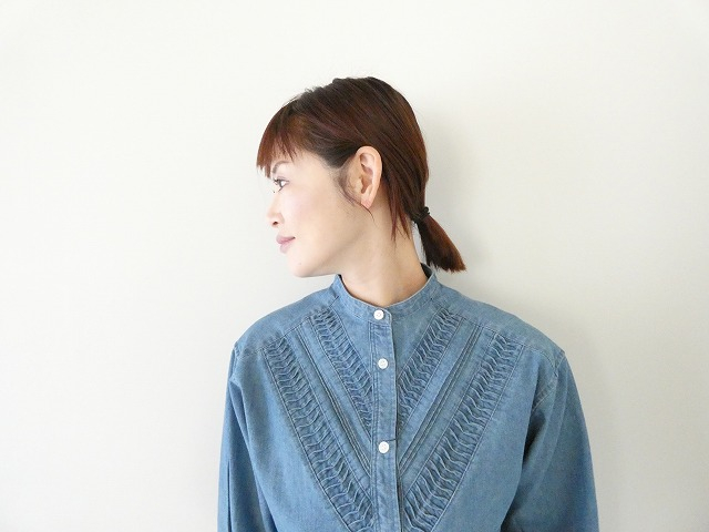 NOMBRE IMPAIR(ノンブルアンペール) ねじりピンタックデニムスタンドショートシャツの商品画像4