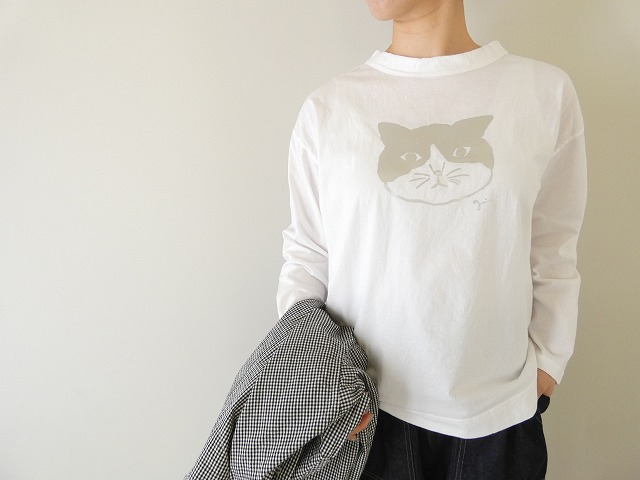 grin(グリン) オーガニックエーゲ海モノトーンねこ長袖プリントTシャツの商品画像2
