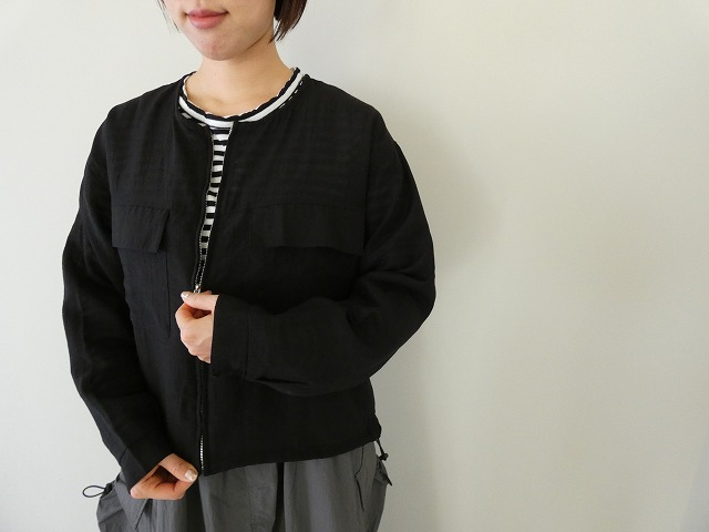 SOUFFLE シアーリネンブレンドナイロンノーカラーブルゾンの商品画像1