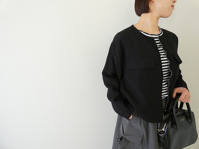 SOUFFLE シアーリネンブレンドナイロンノーカラーブルゾンの商品画像3