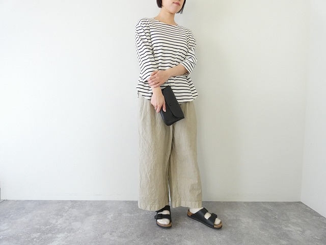 tumugu(ツムグ) スープレコットンボーダー天竺裾ラウンド7分袖ロングTシャツの商品画像1