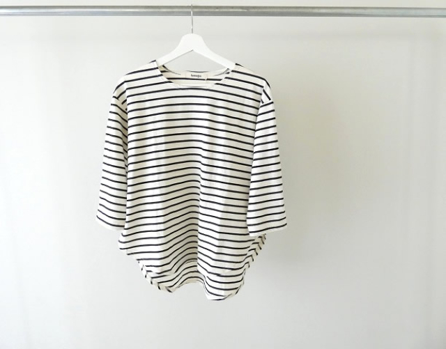 tumugu(ツムグ) スープレコットンボーダー天竺裾ラウンド7分袖ロングTシャツの商品画像3