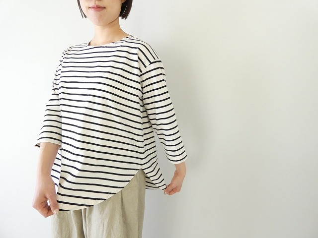 tumugu(ツムグ) スープレコットンボーダー天竺裾ラウンド7分袖ロングTシャツの商品画像4